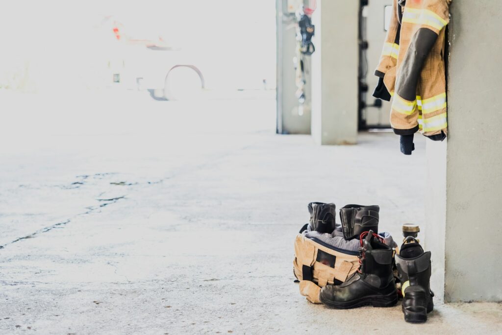 Detail of firefighters work material ready for an emergency.